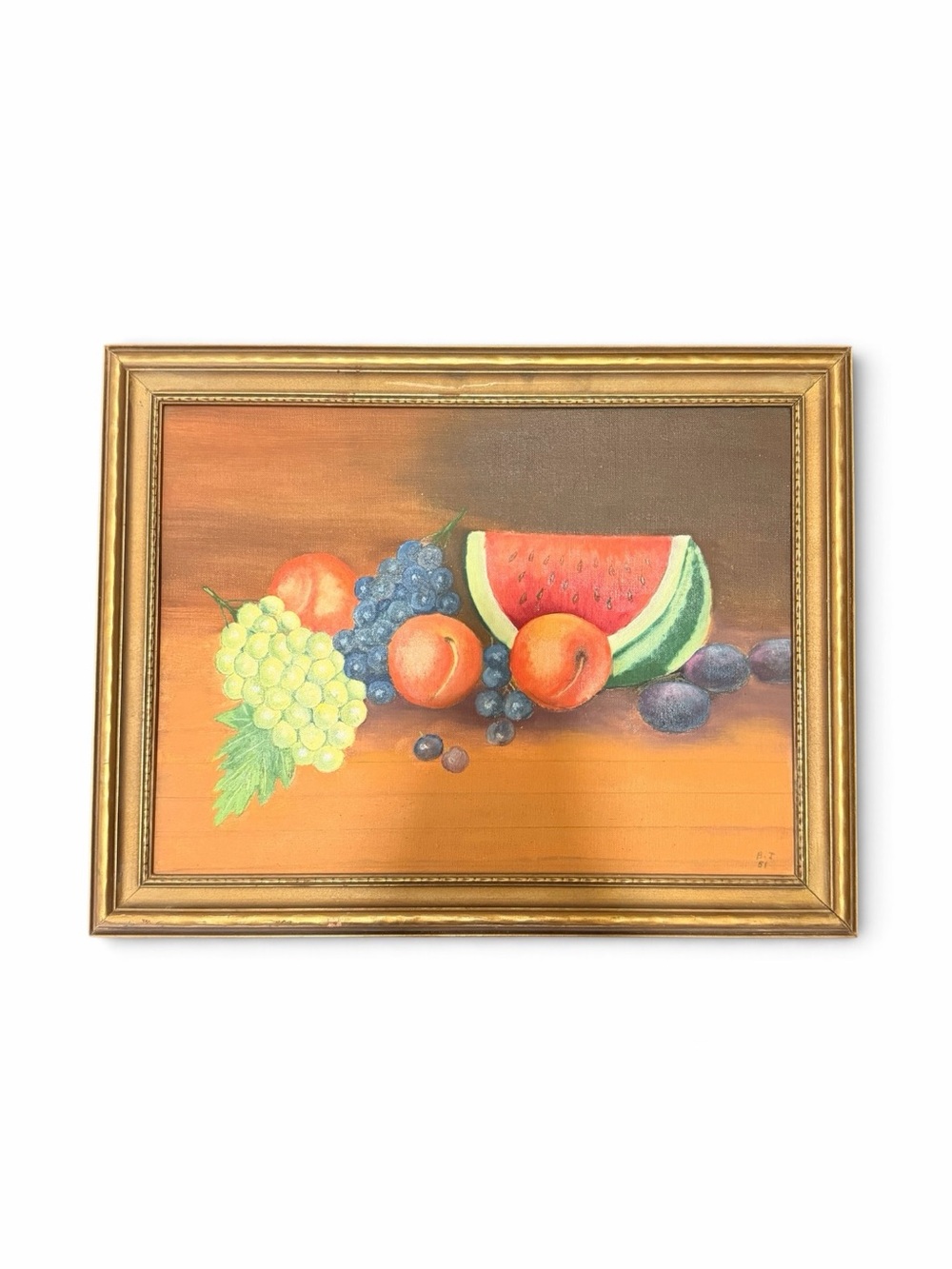 Vintage Signed Still Life Oil Painting in Gold Frame